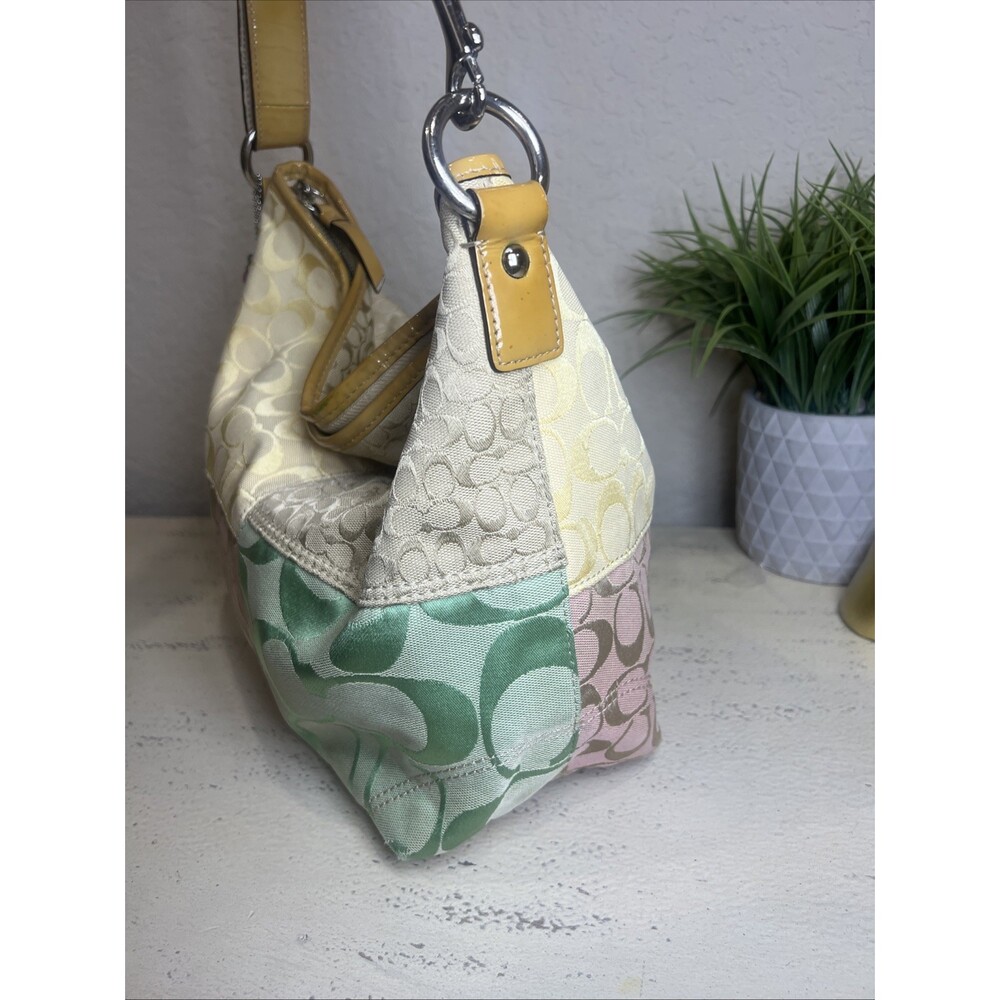 Coach (2010) Y2K Pastel Signature Patchwork Slider Shoulder Bag Hobo Purse - Picture 4 of 16